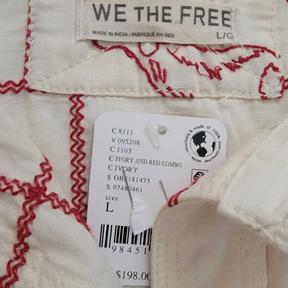 Free People Have A Nice Day Top Womens L Country Western Rodeo Casual Embroidery - Picture 7 of 8